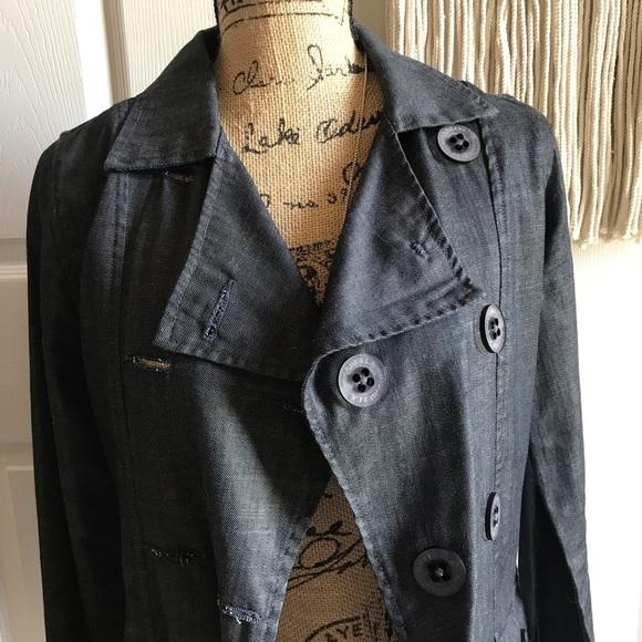 Tailored Denim Trench Coat in Dark Blue - Picture 3 of 9